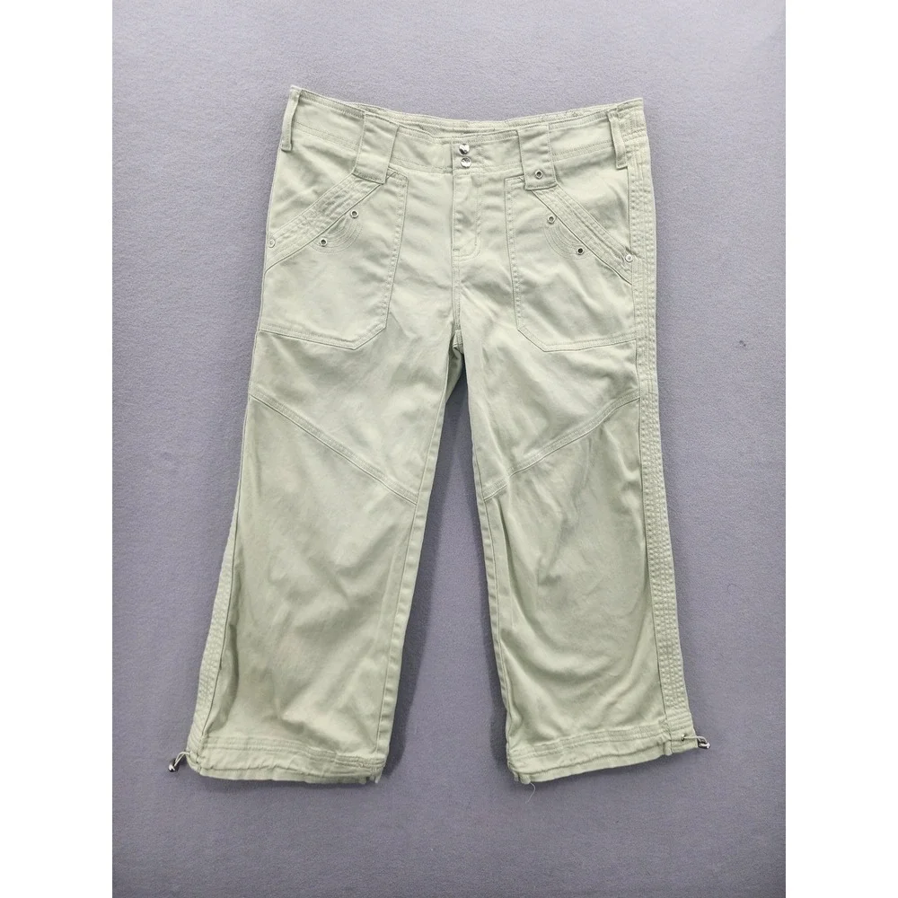 Vertigo Paris Sage Green Utility Cargo Capri Pants Size 12 Gorpcore Bungee Hem